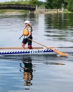 Karin steering the dragon boat