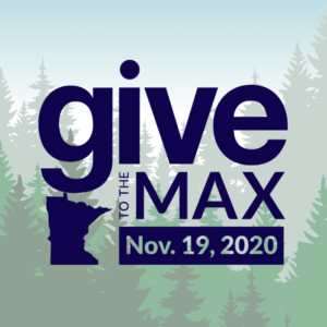 Give to the Max logo on the MNDBC trees background